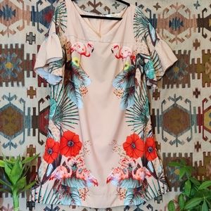 Flamingo and Tropical hand beaded cocktail dress